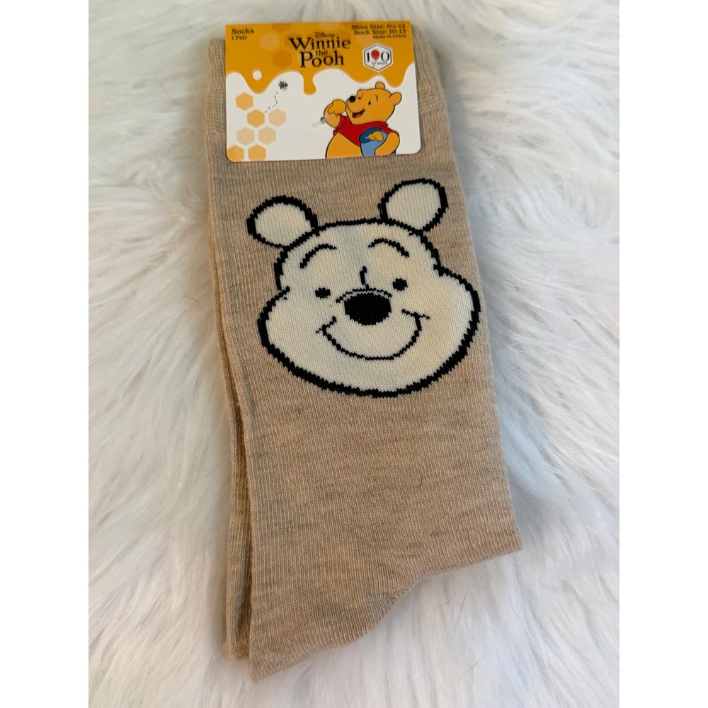 Disney Winnie the Pooh 100 Years Crew Socks Tan Character Shoe Size 6.5-12 NEW